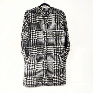 Nanette Lepore Black Grey Plaid Jacket Coat Wool Blend Pockets Size Medium